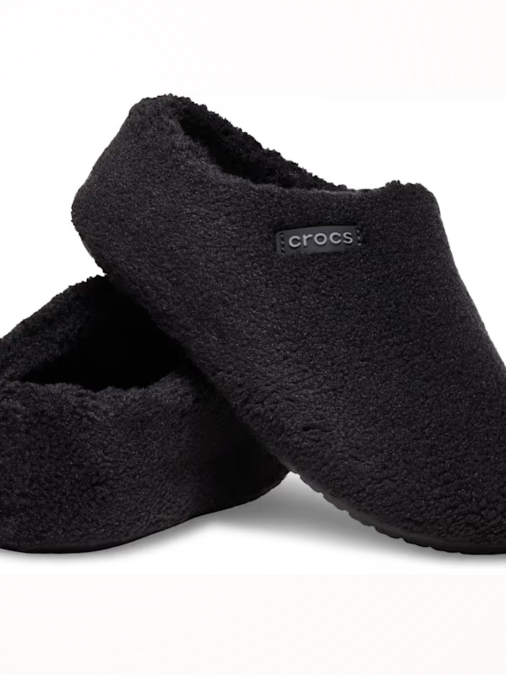 CROCS Black Fuzzy Slip-On Mules